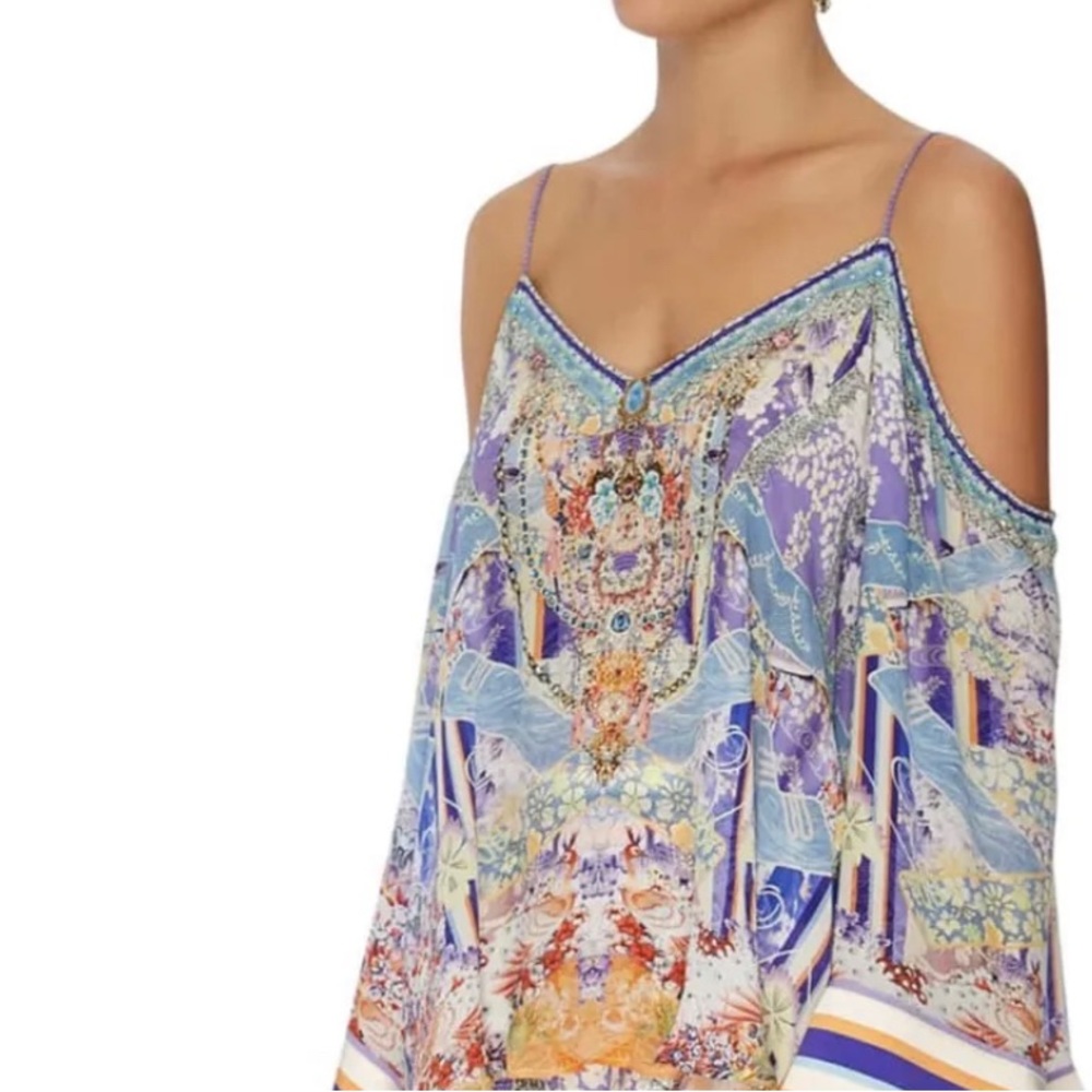 Camilla flare sleeve cold shoulder girl- in kimono silk top